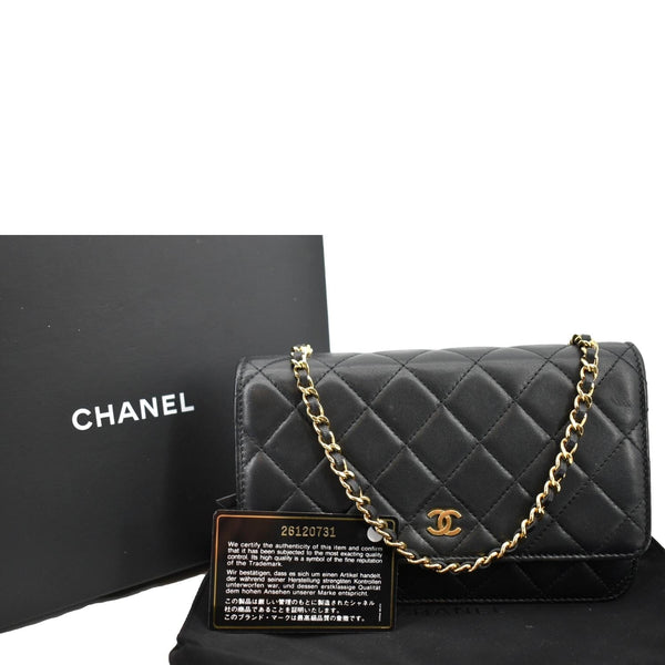 CHANEL CC WOC Calfskin Leather Wallet On Chain Crossbody Bag Black