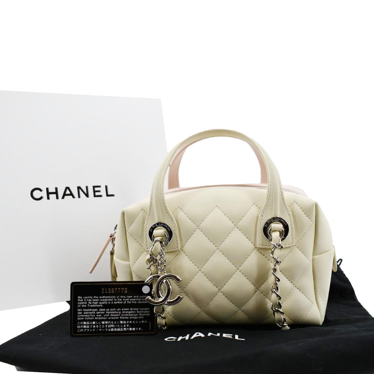 Chanel Calfskin Quilted Handbag - Bowling Bag Style White