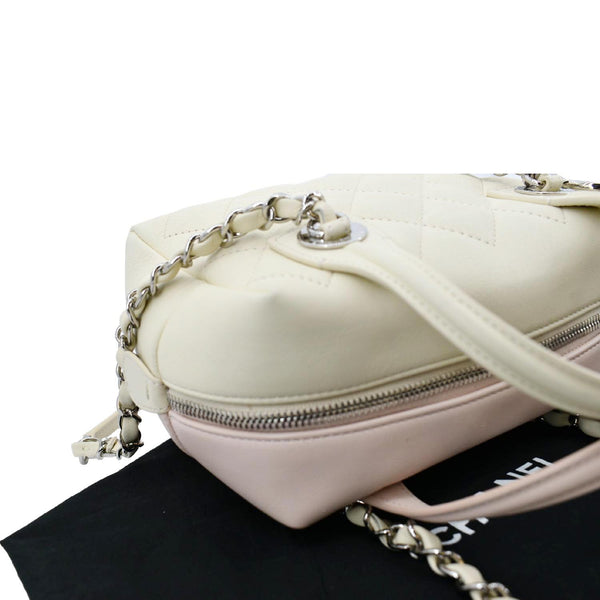 CHANEL Feather Weight Quilted Calfskin Bowling Bag Ivory