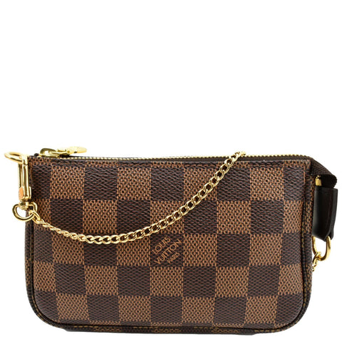 LOUIS VUITTON Mini Pochette Damier Ebene Accessories Pouch Brown