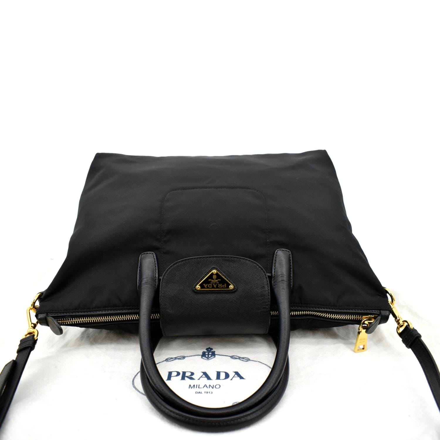Prada Black Tessuto Nylon Saffiano Leather Crossbody Satchel Bag