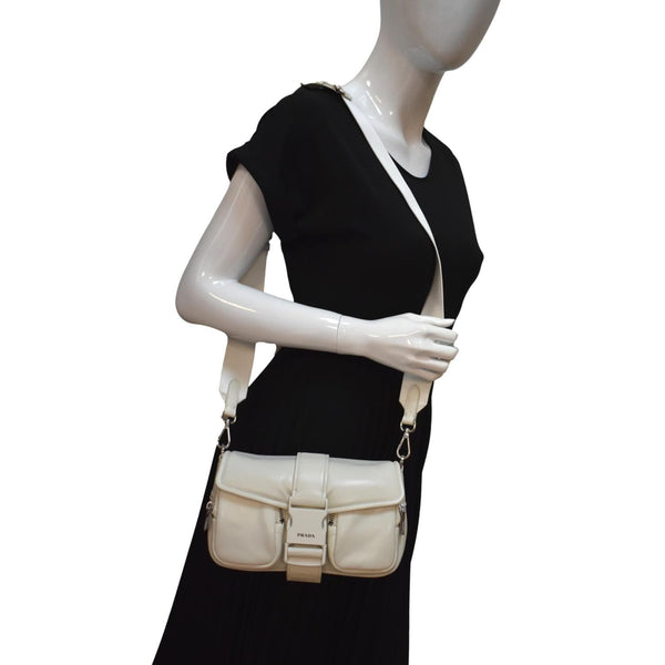 Prada Borsa Pocket Con Nappa Leather Shoulder Bag White - Full View