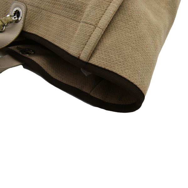 CHANEL Extra Large Deauville Canvas Tote Shoulder Bag Beige