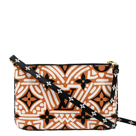 LOUIS VUITTON Double Zip Pochette Crafty Monogram Giant Crossbody Bag Creme Caramel