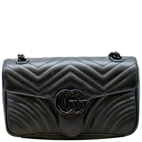 GUCCI GG Marmont Small Matelasse Chevron Leather Shoulder Bag Black 443497