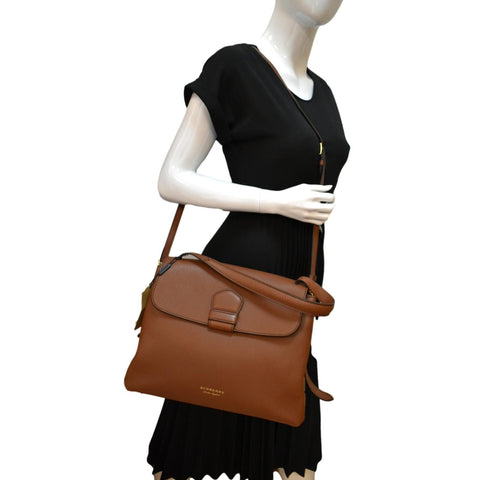 BURBERRY Derby House Check Leather Tote Shoulder Bag Dusty Pink