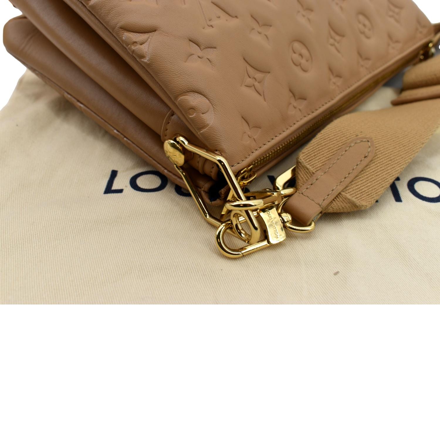 Louis Vuitton Pochette Coussin In Beige Monogram Embossed Leather