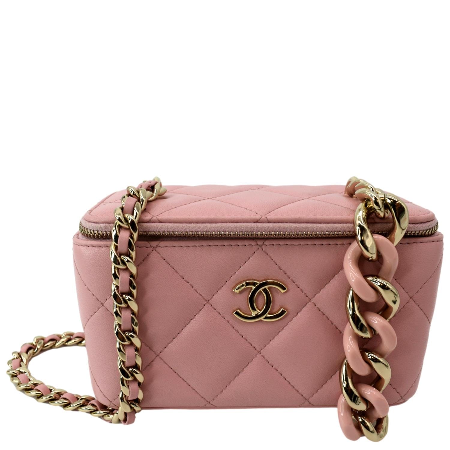 CHANEL Vanity Case Quilted Leather Shoulder Bag Pink