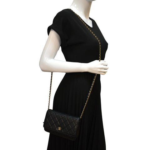 CHANEL CC WOC Calfskin Leather Wallet On Chain Crossbody Bag Black