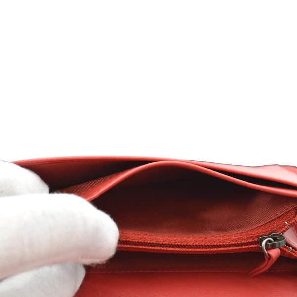 CHANEL Women Long Flap Chevron Leather Wallet Red