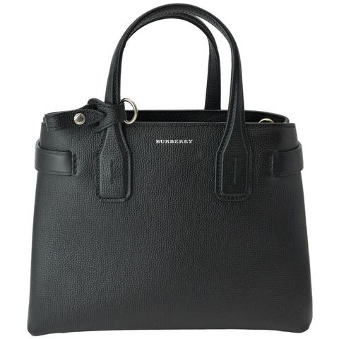 BURBERRY Banner Derby Medium Leather Tote Shoulder Bag Black