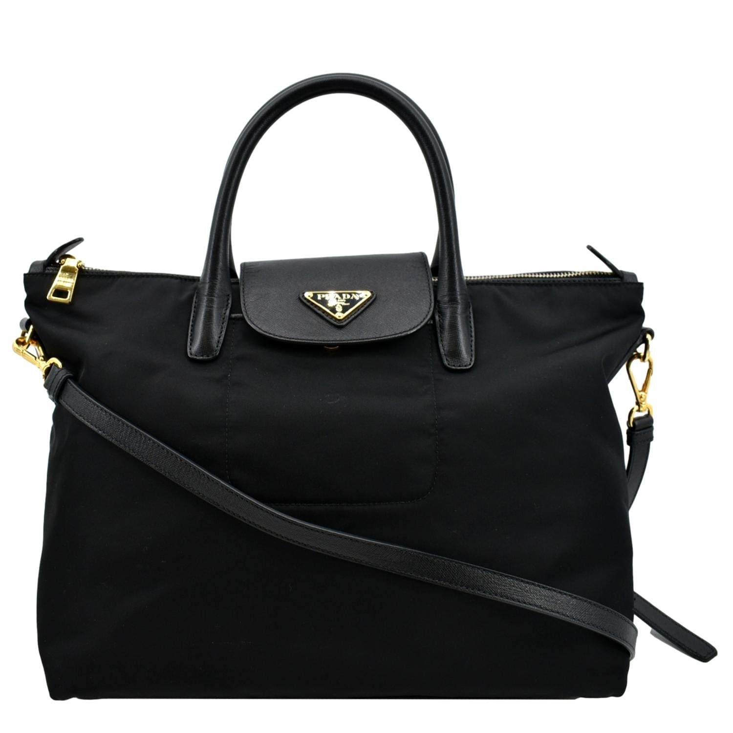 PRADA Tessuto Nylon & Saffiano Leather Tote Bag Black BN2541