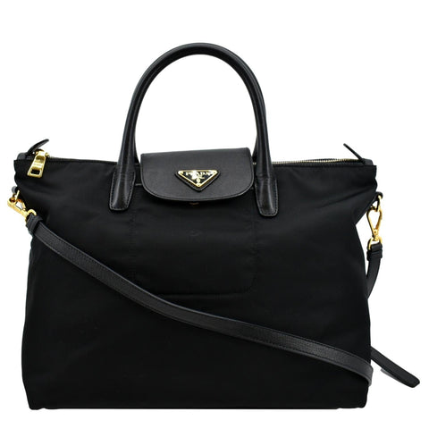 PRADA Tessuto Nylon & Saffiano Leather Tote Bag Black BN2541