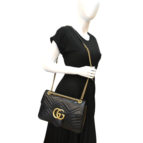 GUCCI GG Marmont Medium Matelasse Shoulder Bag Black 443496
