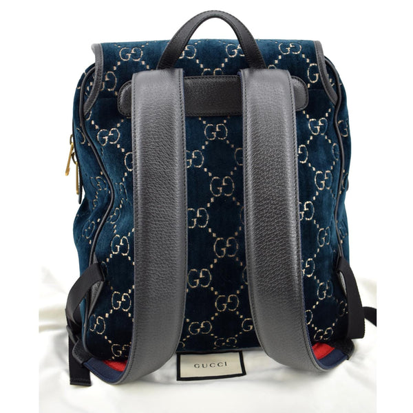 Gucci GG Monogram Small Velvet Double Buckle Backpack Bag - Back