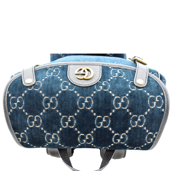 Gucci GG Monogram Small Velvet Double Buckle Backpack Bag - Top