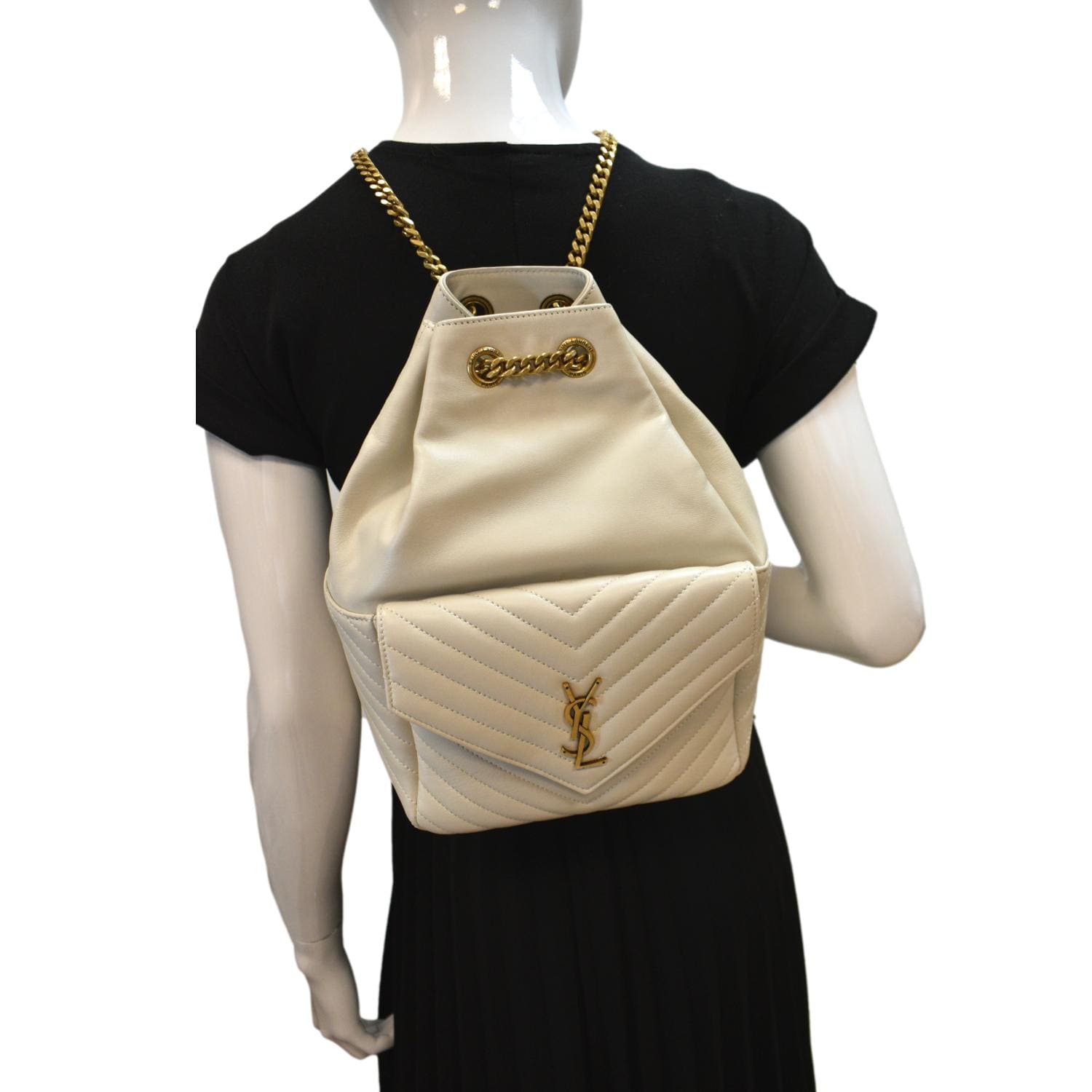 joe mini ysl lambskin backpack YVES SAINT LAURENT Joe Lambskin Leather Backpack Bag Blanc Vintage