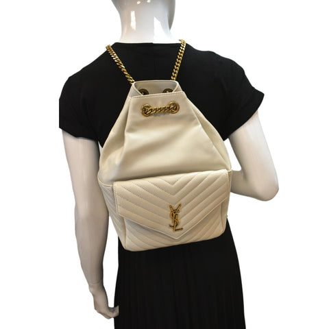 YVES SAINT LAURENT Joe Lambskin Leather Backpack Bag Blanc Vintage
