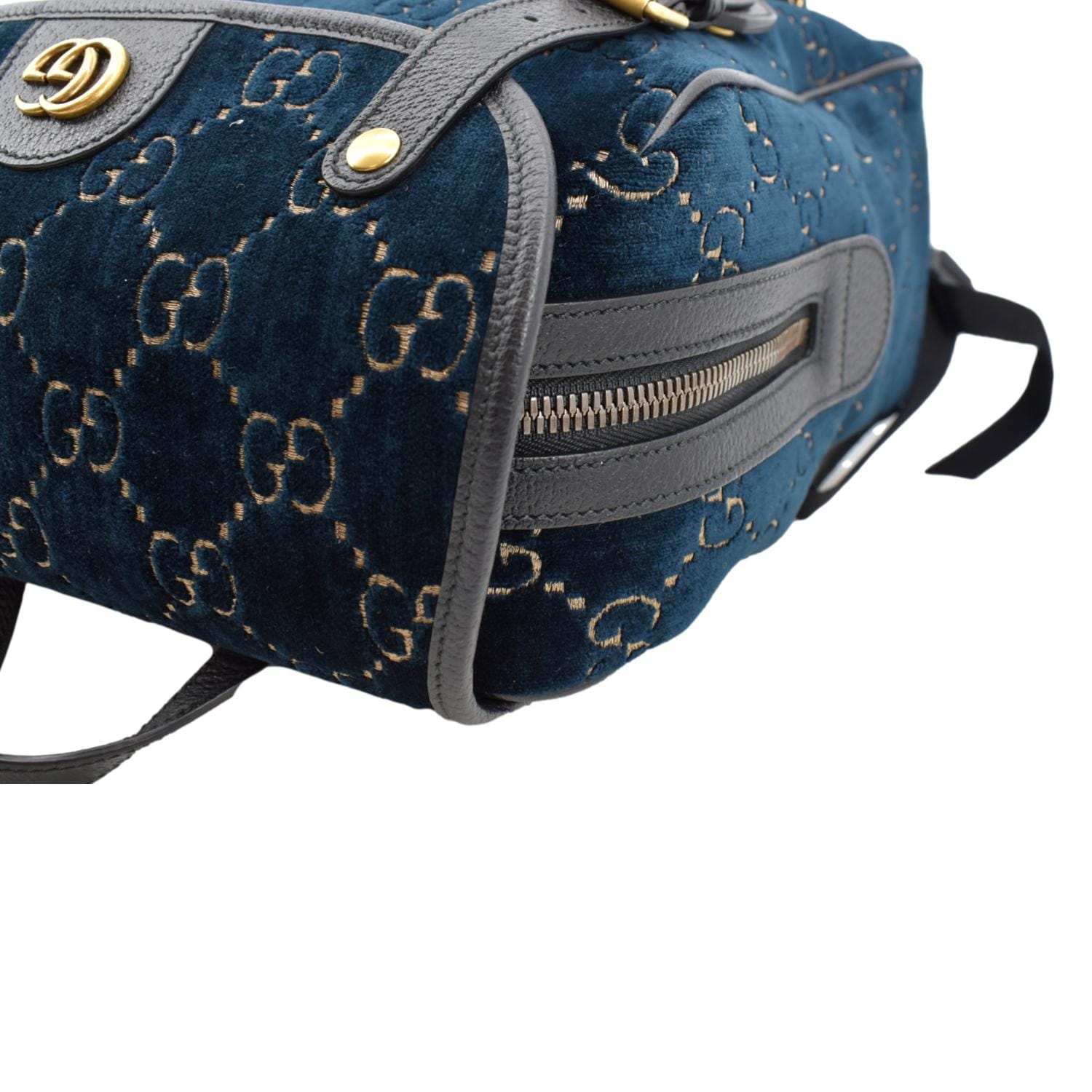Gucci GG Monogram Small Velvet Double Buckle Backpack Bag