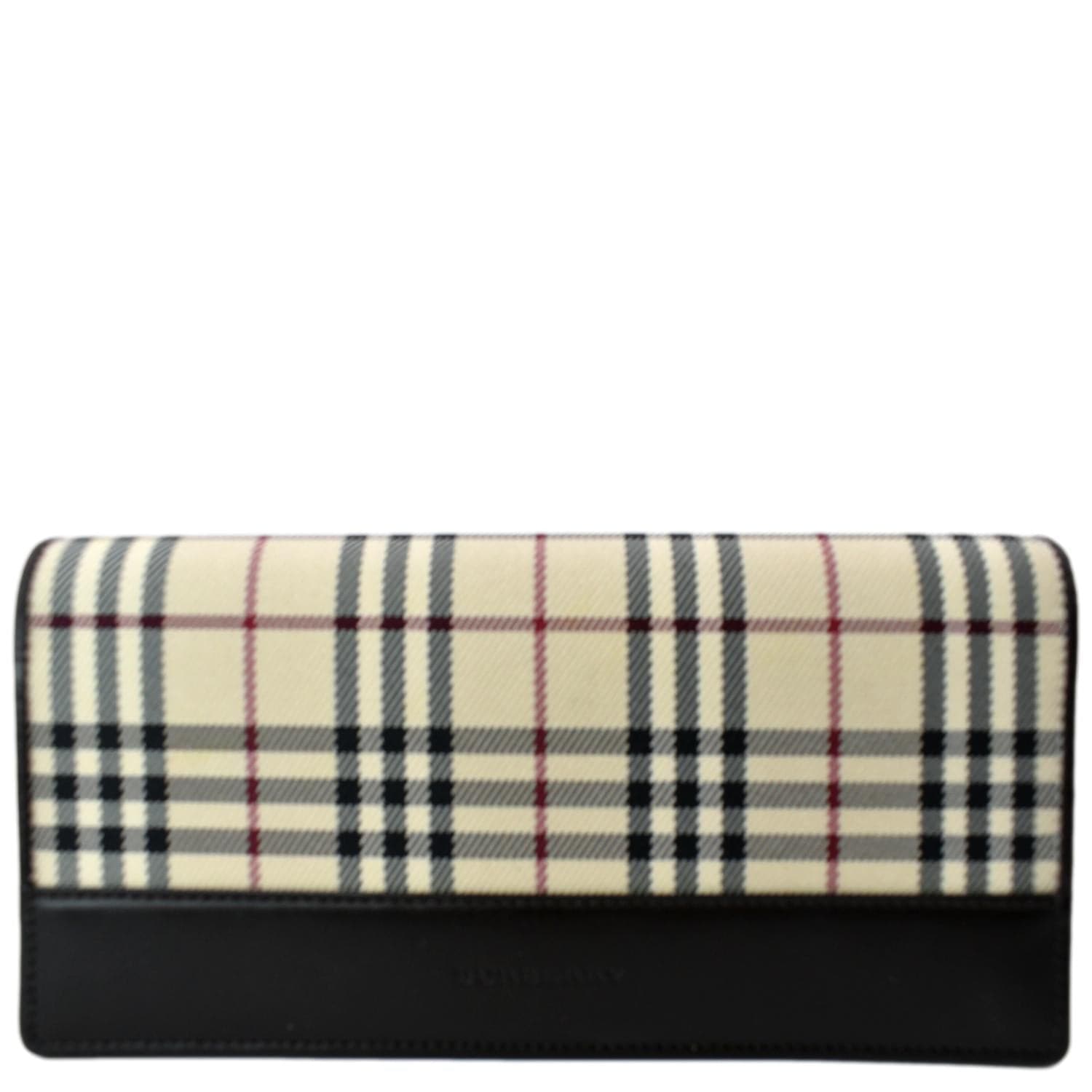BURBERRY Continental Leather Check Wallet Black