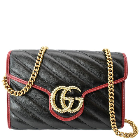 GUCCI Vintage Effect Diagonal Torchon Leather Chain Crossbody Bag Black 573807