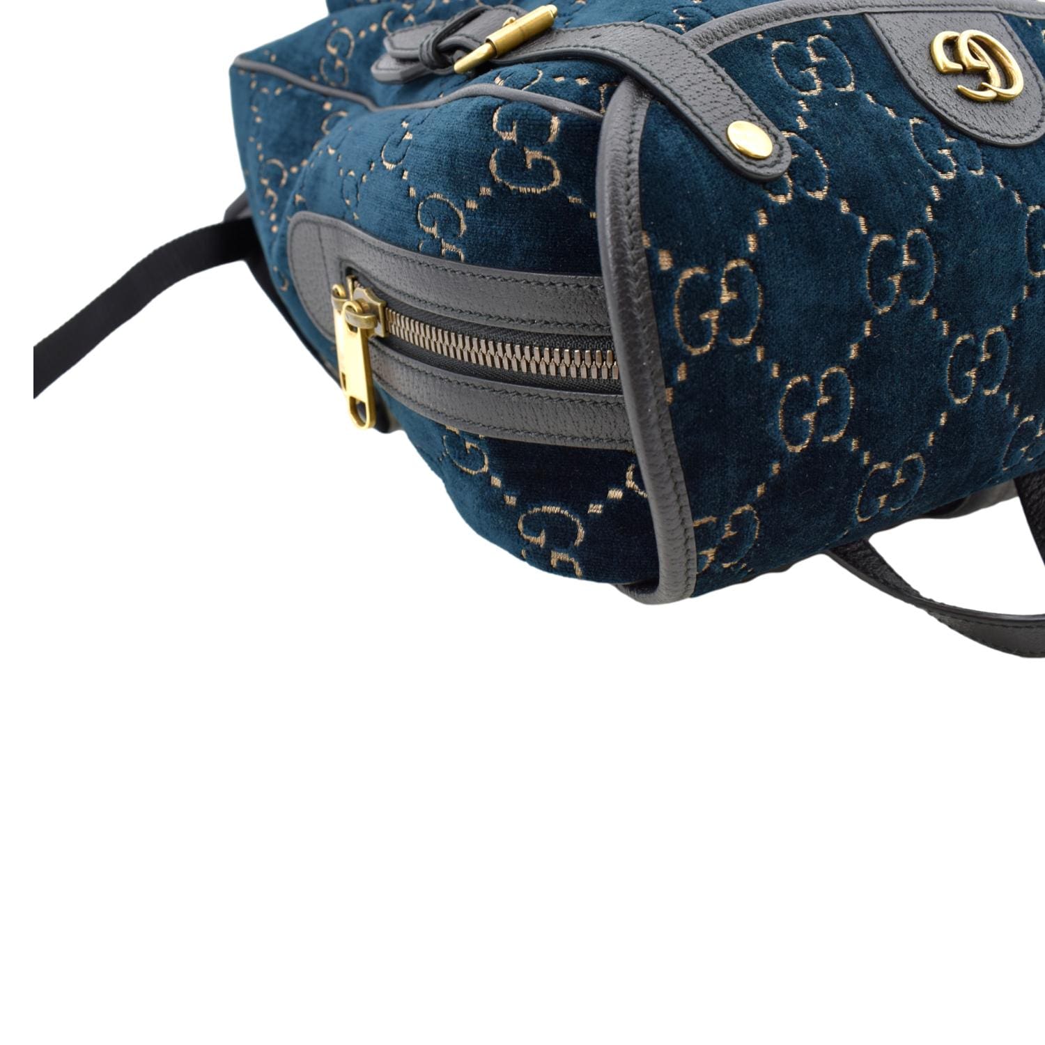 gucci mini backpack men Gucci GG Monogram Small Velvet Double Buckle Backpack Bag