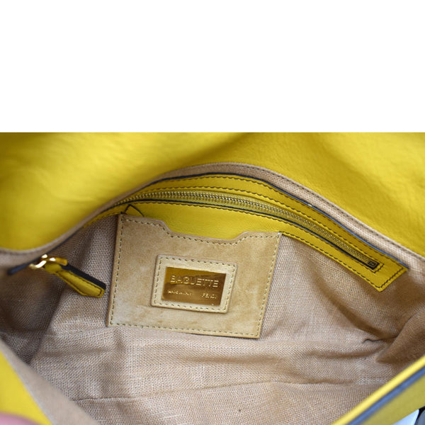 Fendi Convertable Baguette Leather Crossbody Bag Yellow - Inside