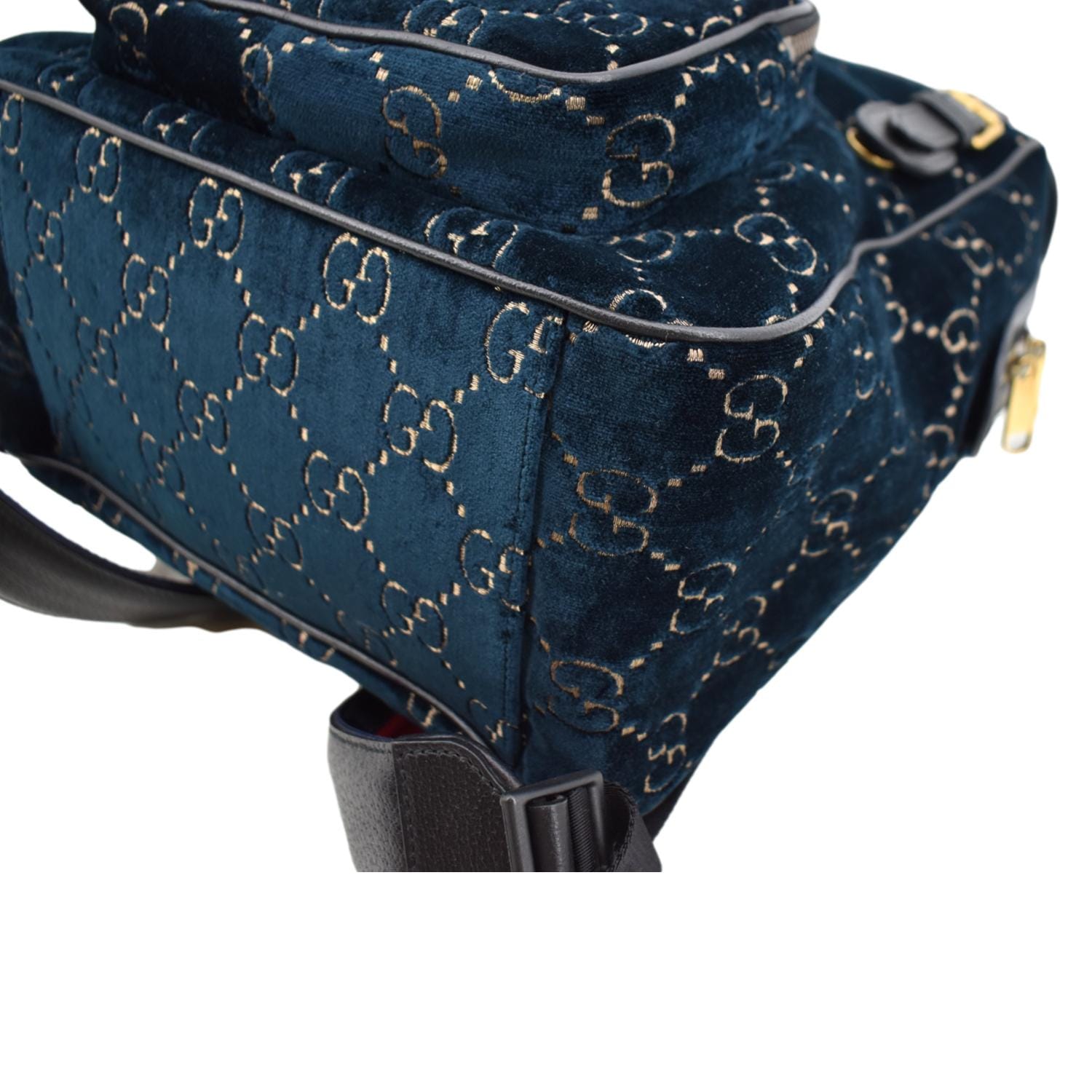 Gucci GG Monogram Small Velvet Double Buckle Backpack Bag