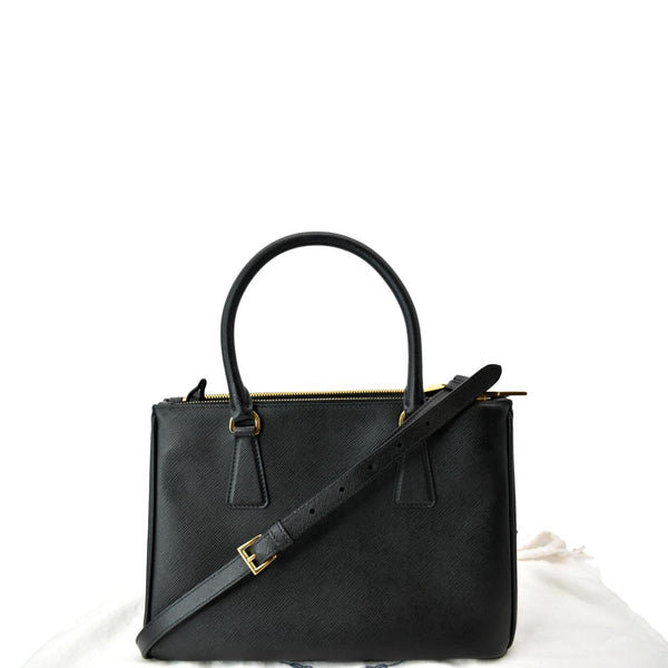 PRADA Saffiano Double-Zip Leather Tote Shoulder Bag Black