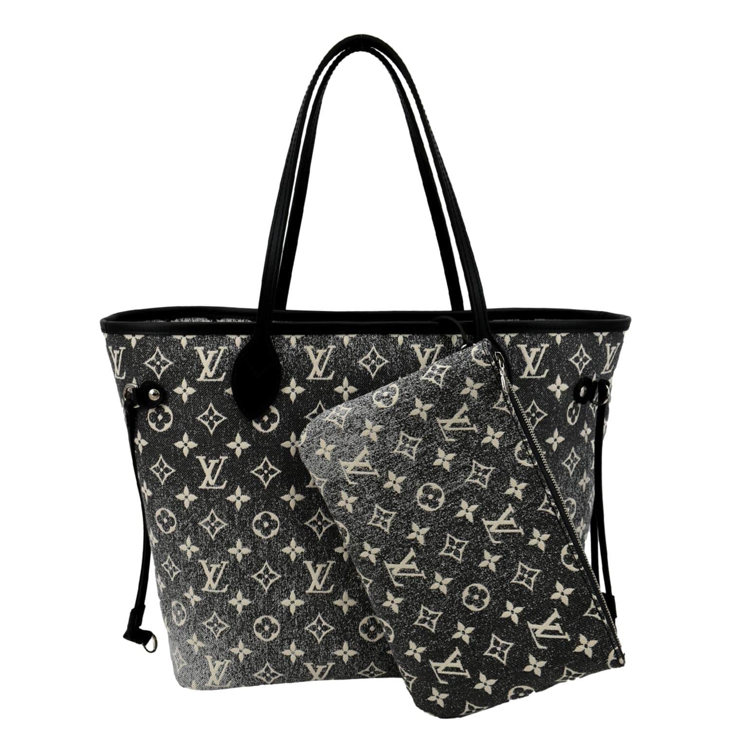 Louis Vuitton Neverfull MM Denim Leather Tote Bag Gray - Front