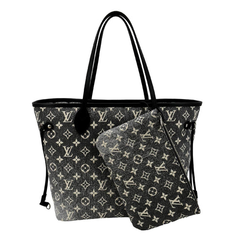 LOUIS VUITTON Neverfull MM Denim Leather Tote Bag Gray