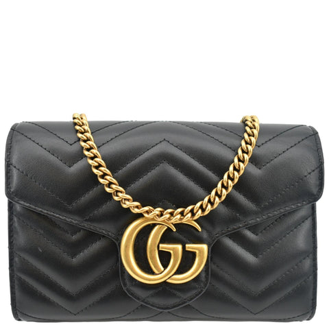 GUCCI GG Marmont Mini Matelasse Leather Crossbody Bag Black 474575