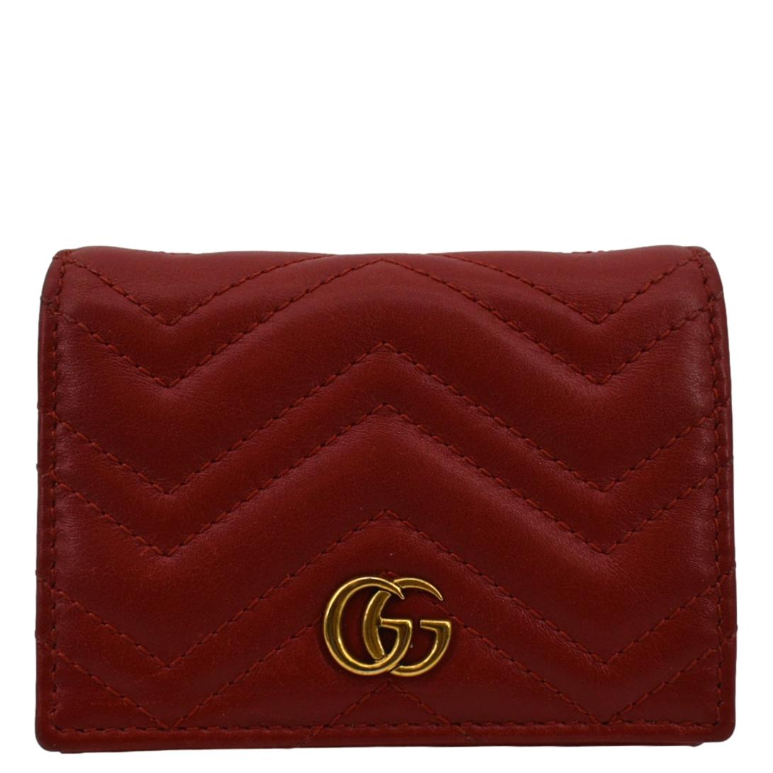 GUCCI Marmont GG Matelasse Leather Card Case Wallet Red 466492