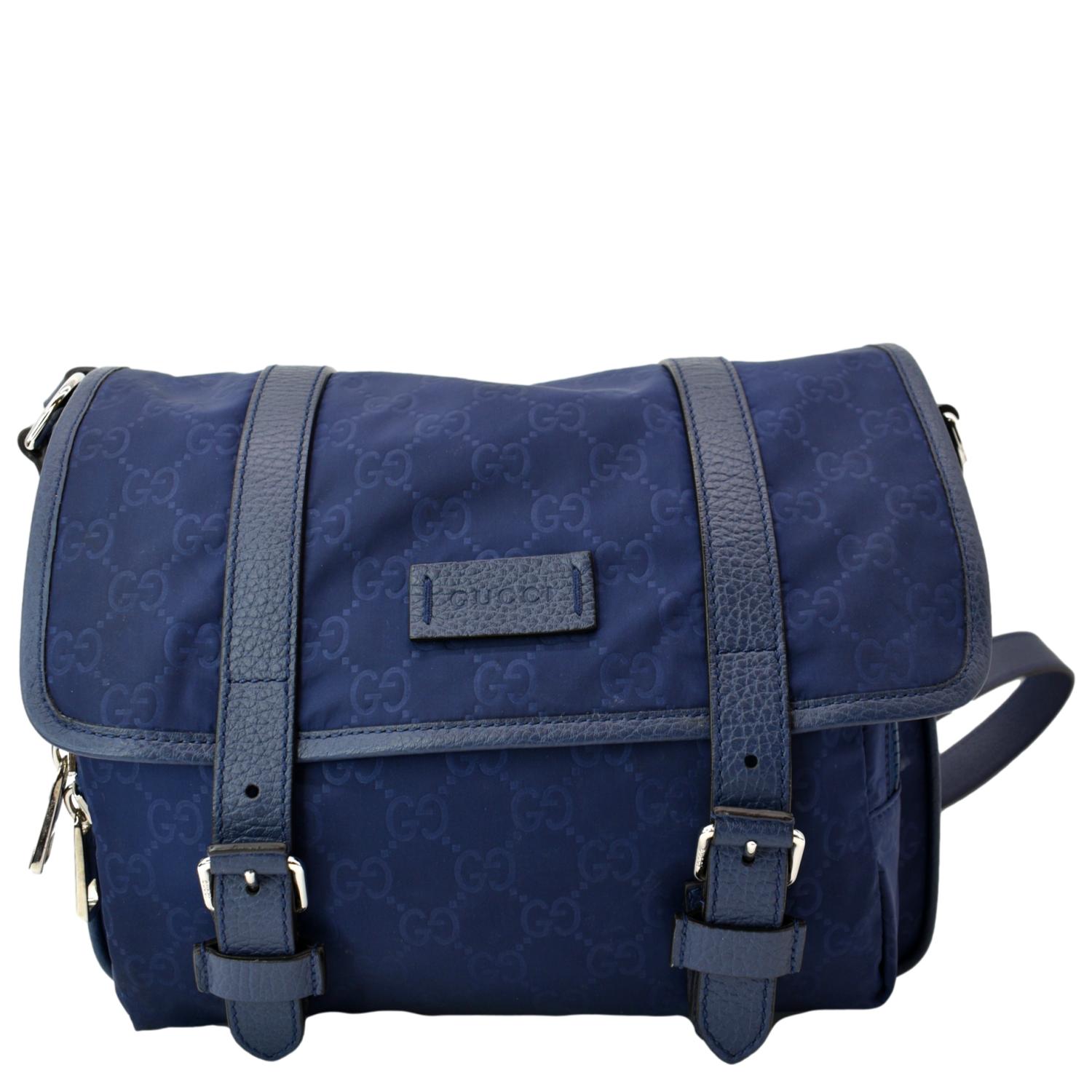 GUCCI Flap Double Buckle GG Monogram Nylon Messenger Bag Blue 510335
