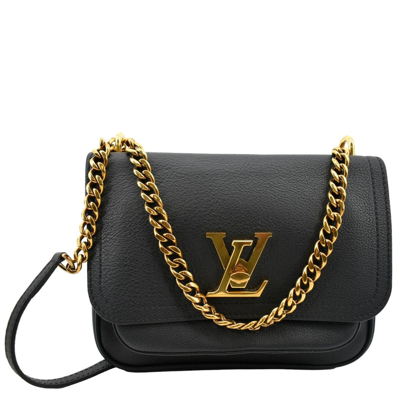 LOUIS VUITTON Lockme Chain Grained Leather Shoulder Bag Black