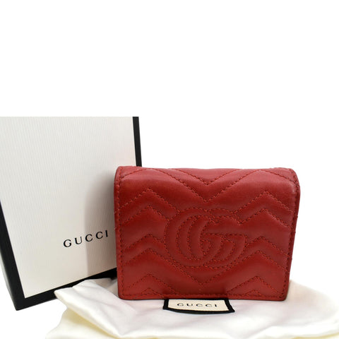 GUCCI Marmont GG Matelasse Leather Card Case Wallet Red 466492