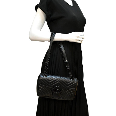 Gucci GG Marmont Small Matelasse Chevron Leather Bag - Full View