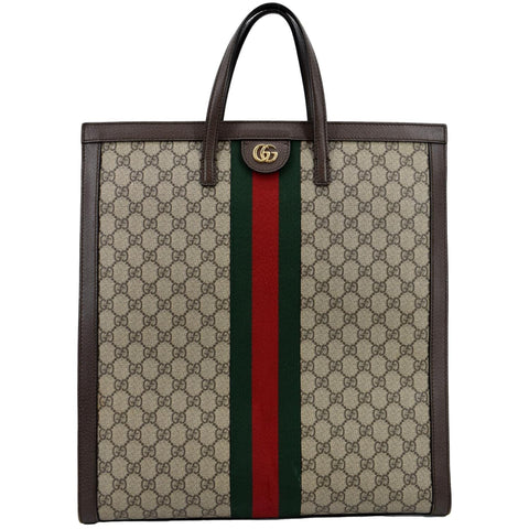 GUCCI Ophidia GG Vertical Supreme Monogram Web Tote Bag Brown 524536
