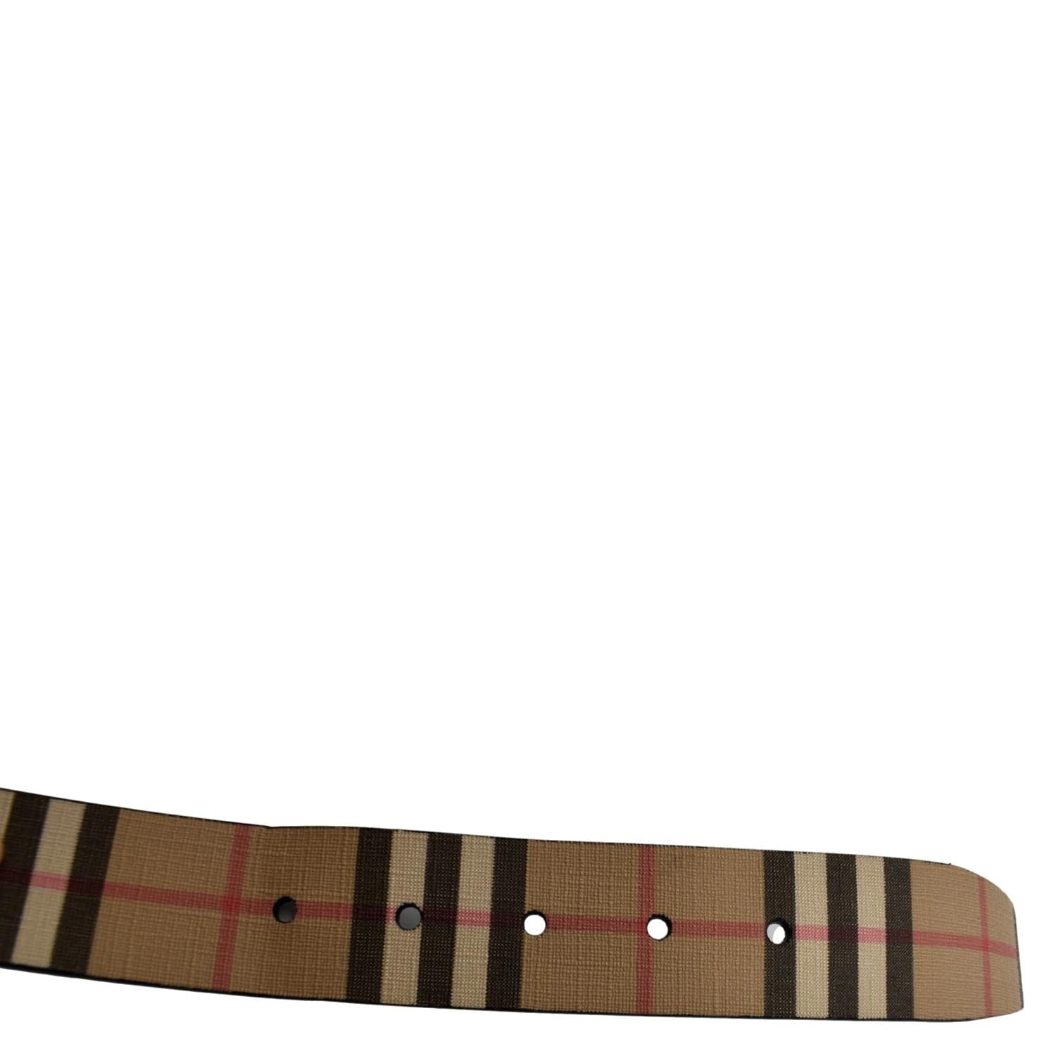 BURBERRY Vintage Check E-Canvas Leather Belt Beige Size 46/115 display picture 1