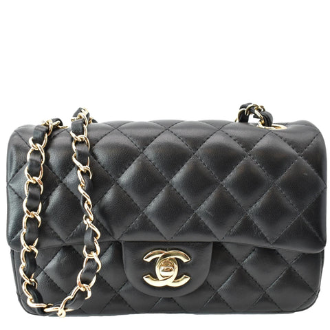 CHANEL Mini Rectangular Flap Quilted Lambskin Leather Shoulder Bag Black