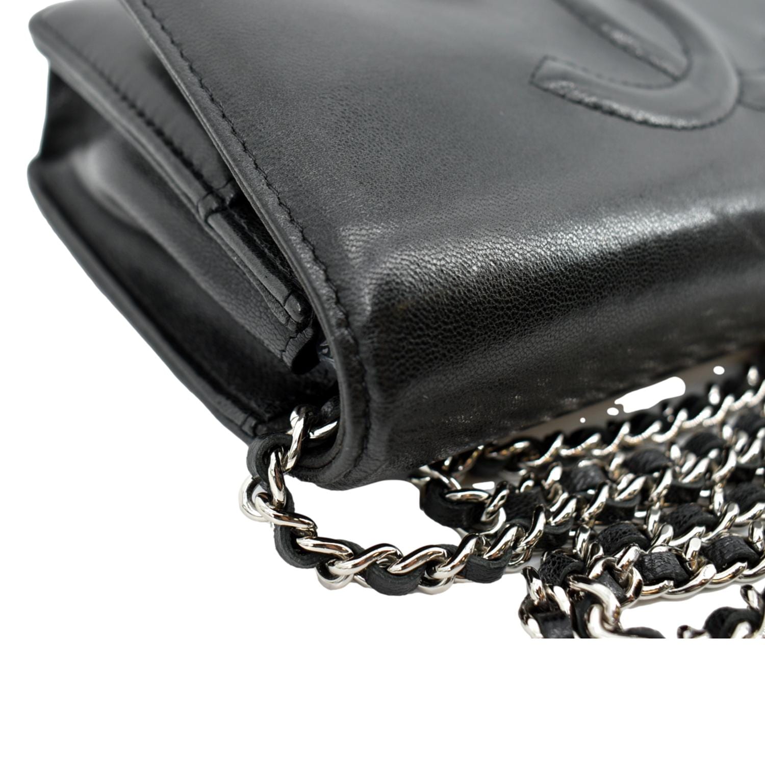Chanel Silver Quilted Leather Chain Around Boy WOC Clutch Bag W