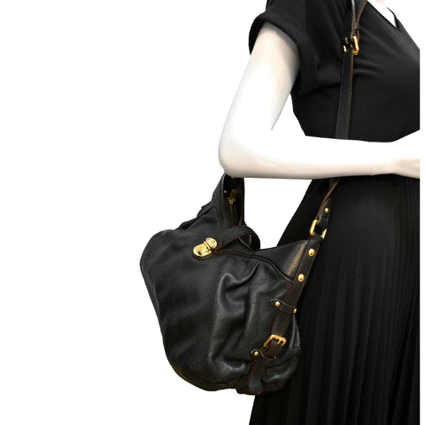 Louis Vuitton Mahina Leather Shoulder Bag in Black - Full View