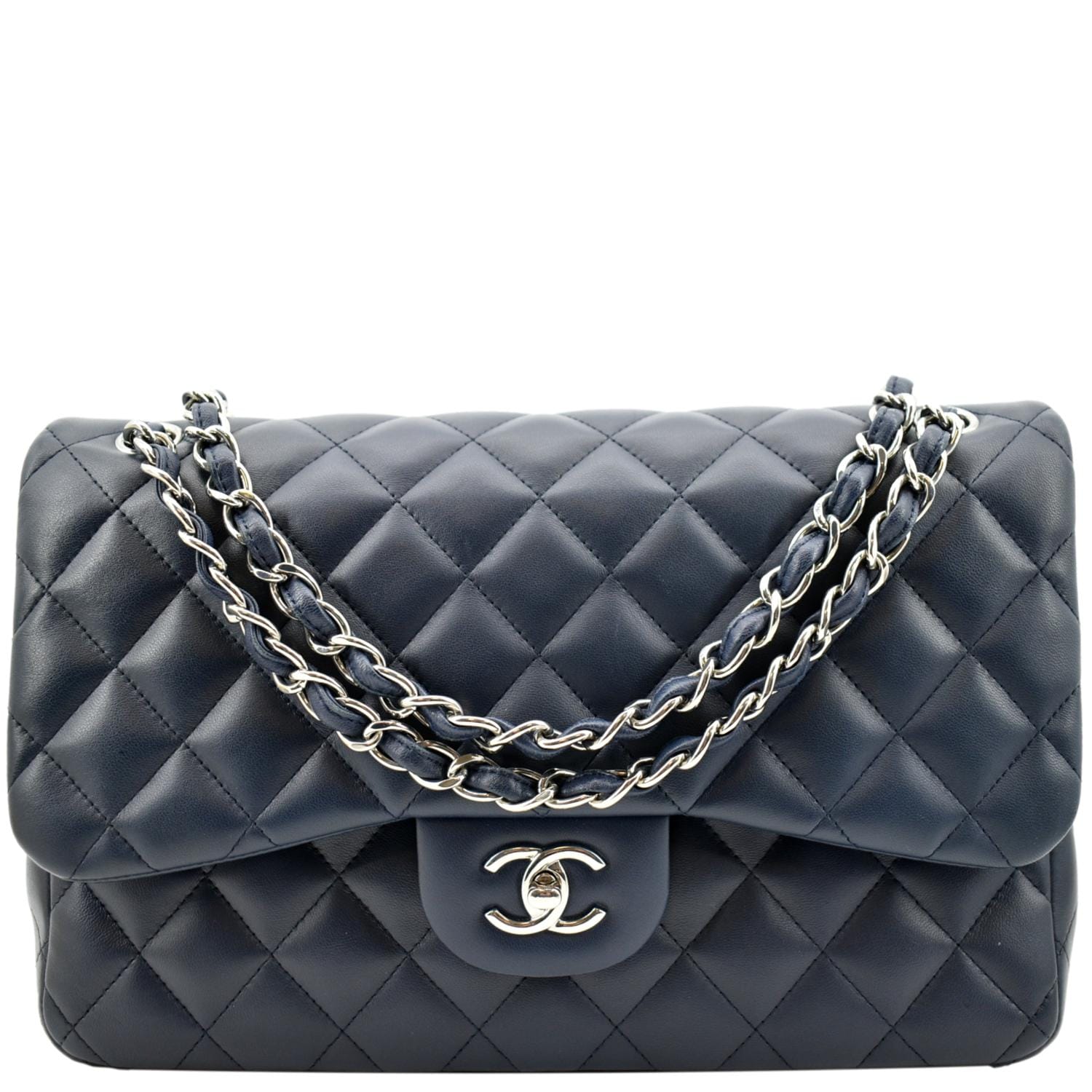 CHANEL Jumbo Double Flap Calfskin Leather Shoulder Bag Navy Blue