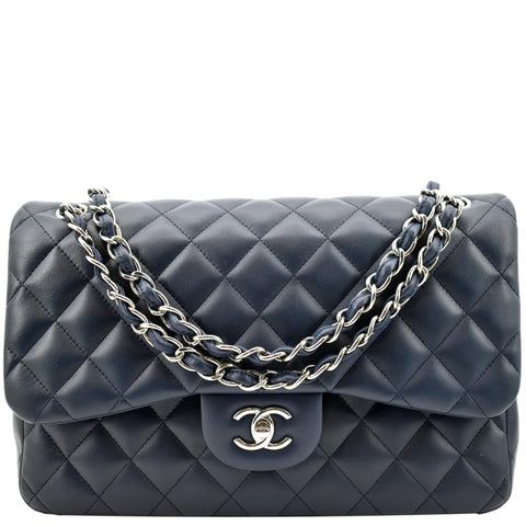 CHANEL Jumbo Double Flap Calfskin Leather Shoulder Bag Navy Blue