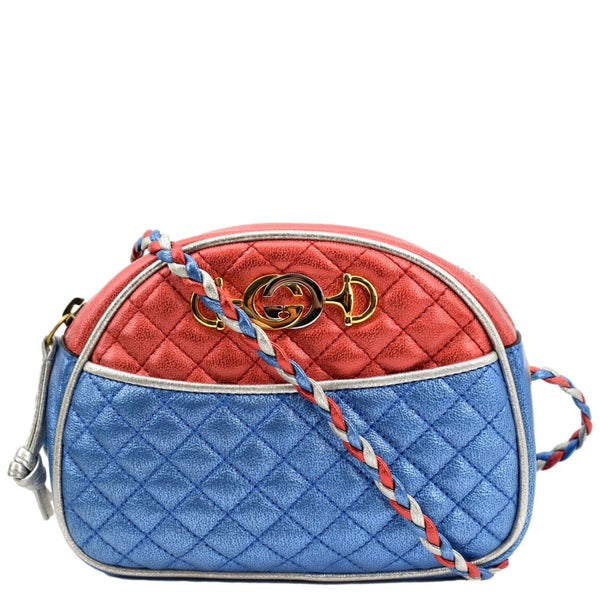 GUCCI Trapuntata Mini Zumi Dome Laminated Nappa Leather Crossbody Bag Red/Blue 534951