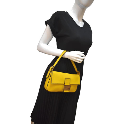 Fendi Convertable Baguette Leather Crossbody Bag Yellow - Full View