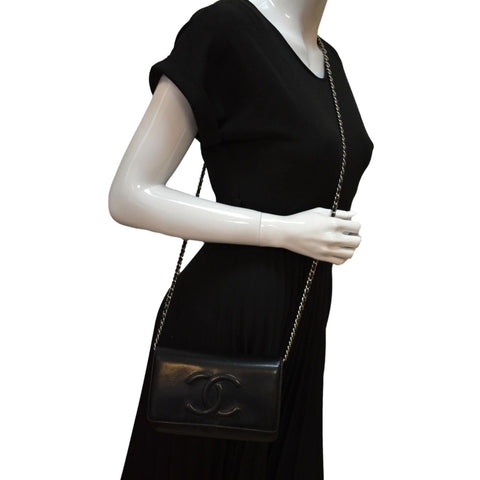 CHANEL Timeless WOC Patent Leather Wallet on Chain Shoulder Bag Black