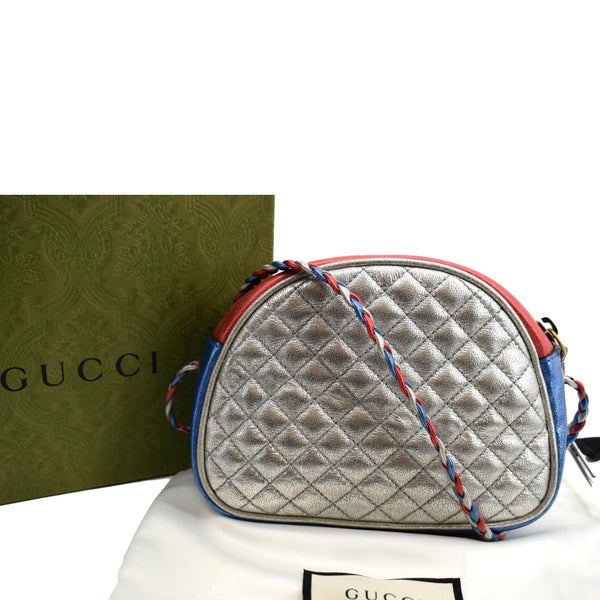 GUCCI Trapuntata Mini Zumi Dome Laminated Nappa Leather Crossbody Bag Red/Blue 534951