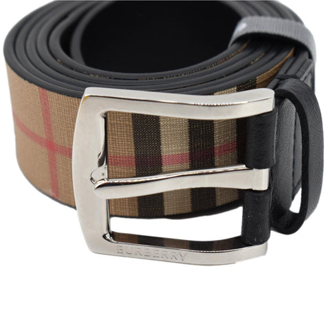 BURBERRY Vintage Check E-Canvas Leather Belt Beige Size 46/115