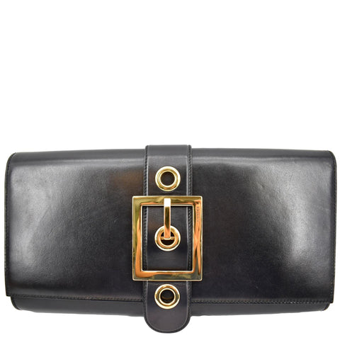 GUCCI Lady Buckle Leather Clutch Black 323653